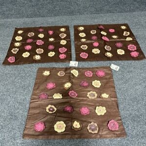 ABC Carpet Home 3 Pillow Covers 18x18 Silk Floral Crochet Appliqué Throw Cushion